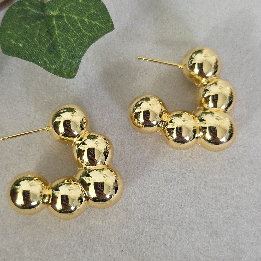 Gold Filled Chunky Bubble V Shape Hoop Earrings